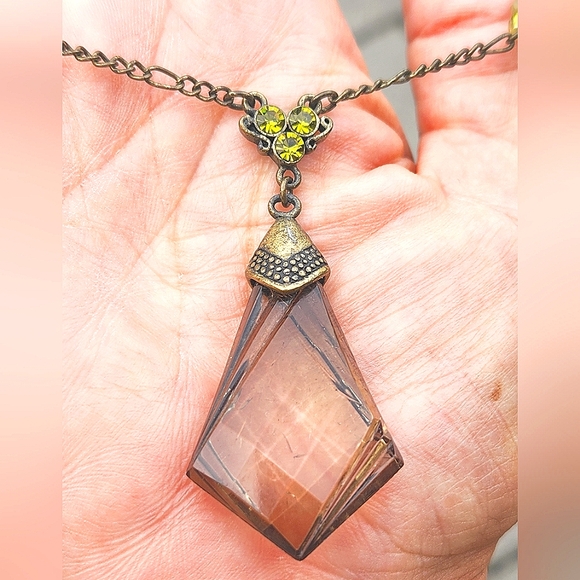 Macy's Jewelry - Macy's Faux Smoky Quartz Faceted Kite Antiqued Brass Tone Necklace